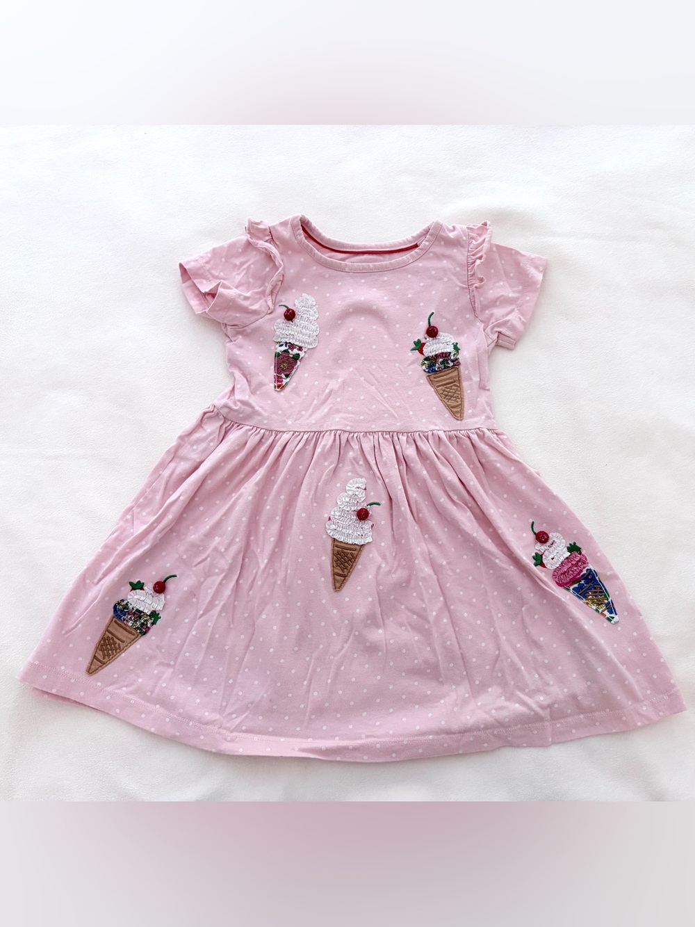 Mini Boden Pink Ice Cream Appliqué Dress, 4-5 Years (Fits 4T or 5T)